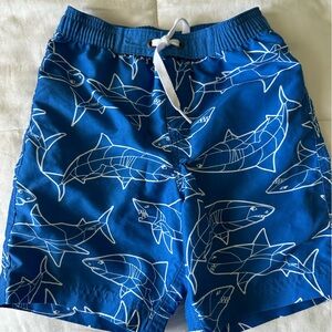 Hanna Andersson Blue Shark Print Kids Swim Trunks